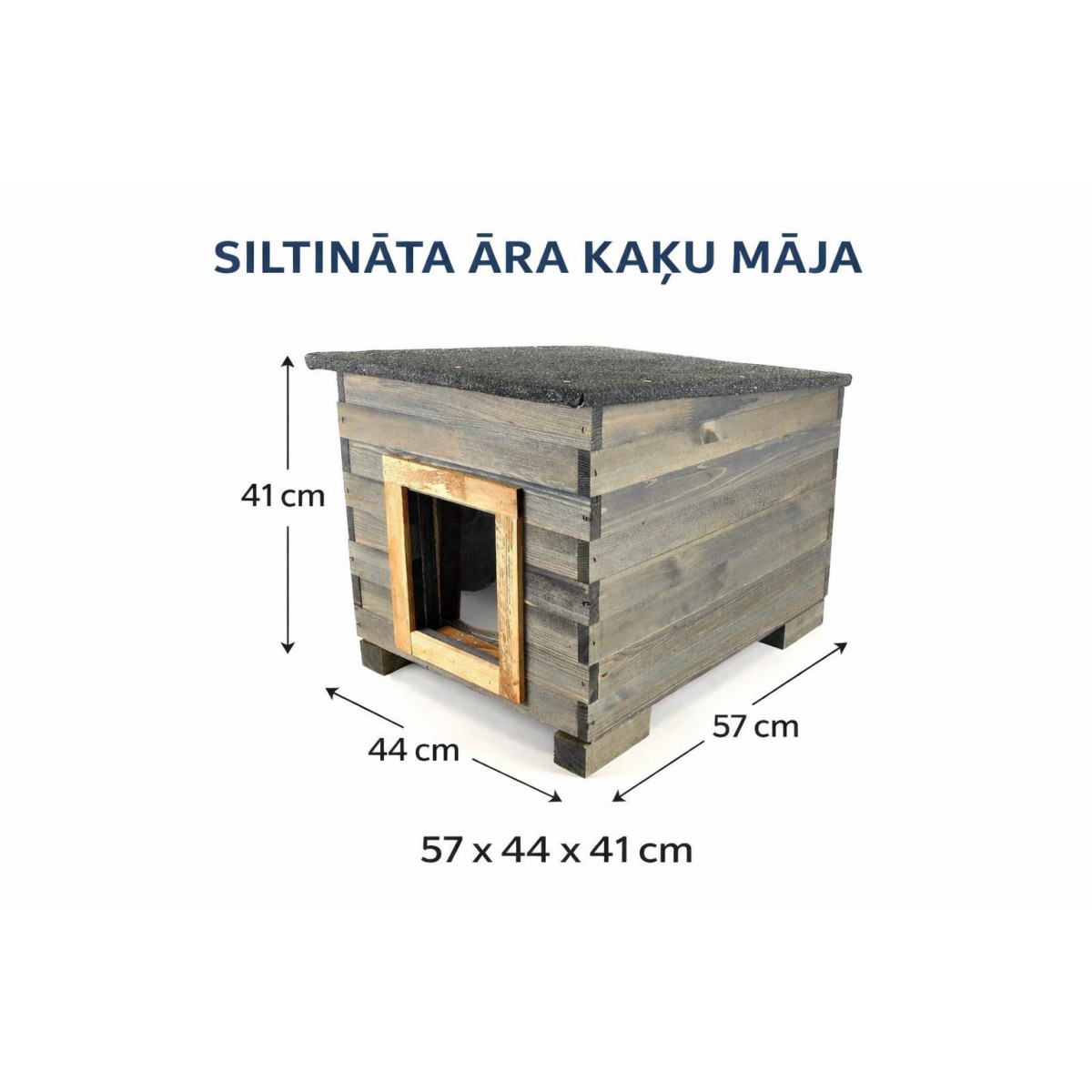 Siltināta kaķu māja āra apstākļiem (57×44×41 cm)